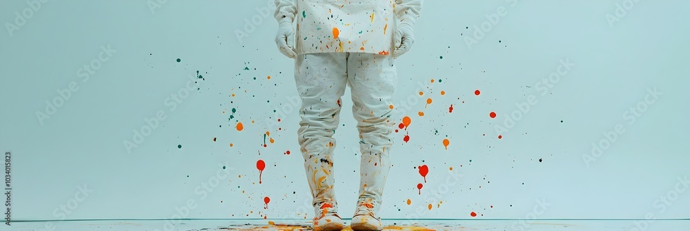 Aufkleber colorful paint splatters and drippings adorning an apron showcasing the dynamic and expressive natur
