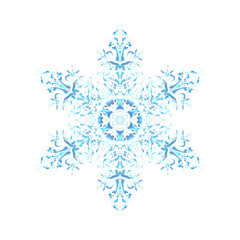 Blue glowing transparent snowflake, isolated icon. Merry Christmas and Happy New Year. Simple neon light. Shining winter, xmas lamp. Fluorescent, luminescent illumination. Png illustration.