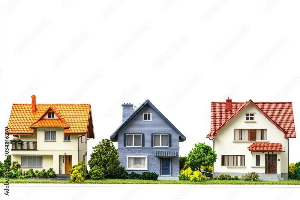 Poster a row of three houses with a white background