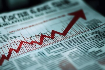 Fototapeta premium Red Arrow Line Graph on a Newspaper Page