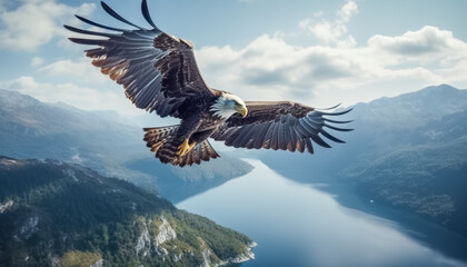 Obraz premium Mächtiger Seeadler im Flug, Generative AI