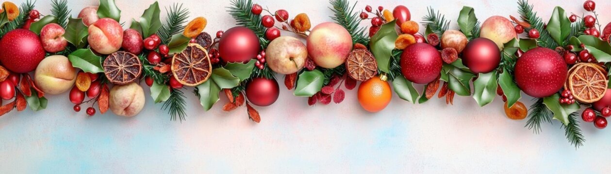Biodegradable Christmas garland made from dried fruits and natural fibers, eco-friendly decor, 3D illustration