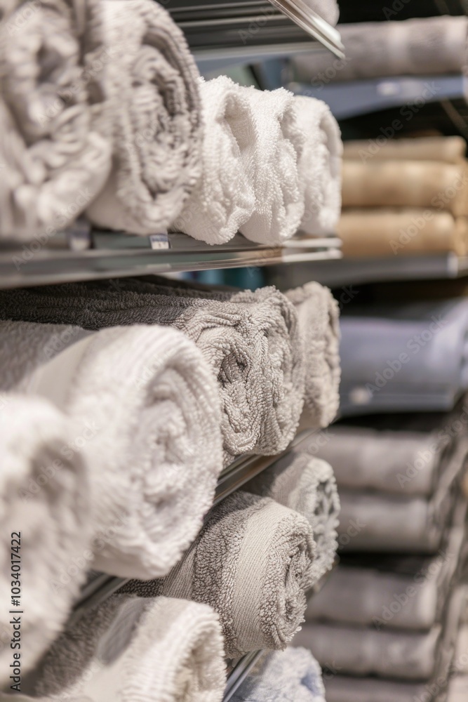 Aufkleber a rack of towels displayed on a store shelf, ready for customers to purchase