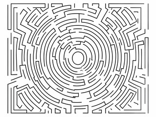 Flat White Labyrinth Outline Frame Concept - Journey to Mental Wellness in Janeiro Branco | Simple Vector Illustration for Self Discovery Prompts