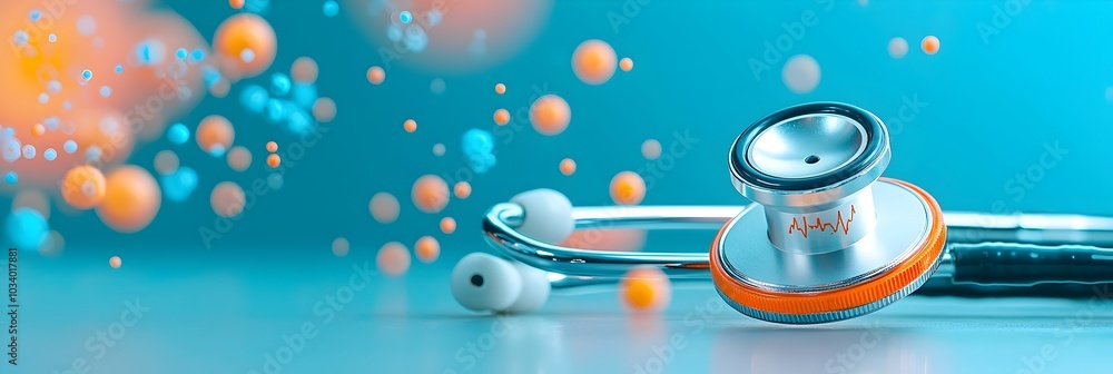 Aufkleber detailed close up view of a shiny metallic stethoscope resting on a reflective surface suggesting me