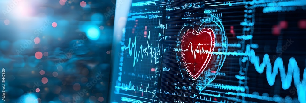 Poster Digital heart monitor graphs displaying detailed ECG waveform patterns and cardiac health data for medical healthcare and diagnostic analysis purposes