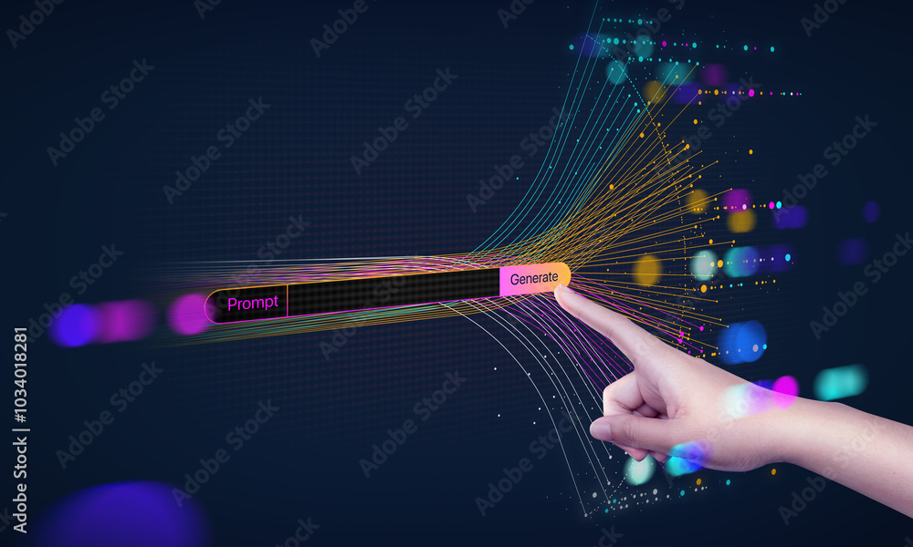 Fototapete A hand showing AI tech with Generative Ai concept, artificial intelligence cyber security, digital transformation, finance, document file management, AI chip, large language model, LLM
