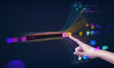 A hand showing AI tech with Generative Ai concept, artificial intelligence cyber security, digital...