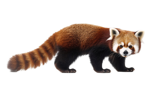 Red panda with bushy tail and masked face isolated on a transparent background, PNG 
