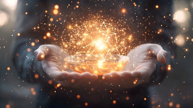 Portrait of a scientist holding a glowing petri dish filled with intricate molecular structures representing cutting edge research and innovation in the field of drug discovery and development