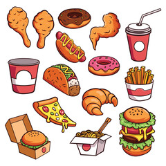 Fast food vector design elements hand drawn fast food