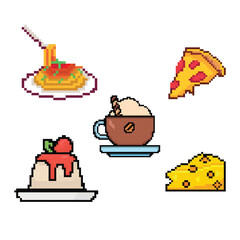  food design elements blurred pixel art illustration