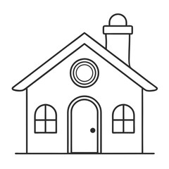 Minimalist Cartoon House Vector Illustration for Children&rsquo;s Coloring Books
