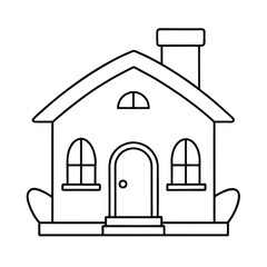 Minimalist Cartoon House Vector Illustration for Children’s Coloring Books