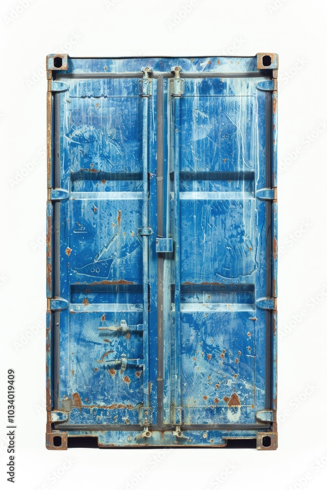 Poster a detailed view of a blue container on a white background, ideal for use in product displays or pack