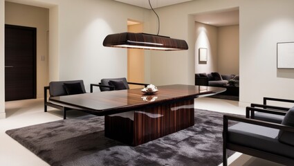 Designer Wooden Table in Opulent Room – Luxury Interior, Elegant Furniture, Modern Decor