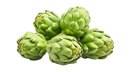Fototapeta premium Fresh artichokes, healthy green vegetables on white isolated background