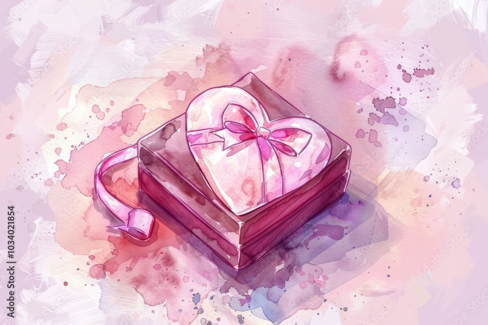 Sticker A beautiful, decorative box in the shape of a heart adorned with a ribbon or bow