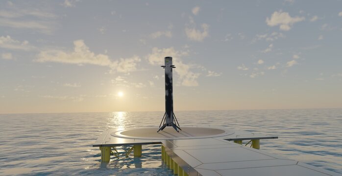A reusable rocket booster landed on an offshore platform 
