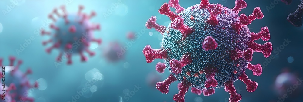 Poster futuristic 3d abstract of virus particles in a digital geometric pattern symbolizing scientific rese