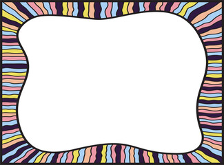Obraz premium Bold black and colorful wavy lines forming a rectangular frame. Decorative and snake-like border, made by a lot of lines. Isolated colorful illustration, on white background. Empty space for text.