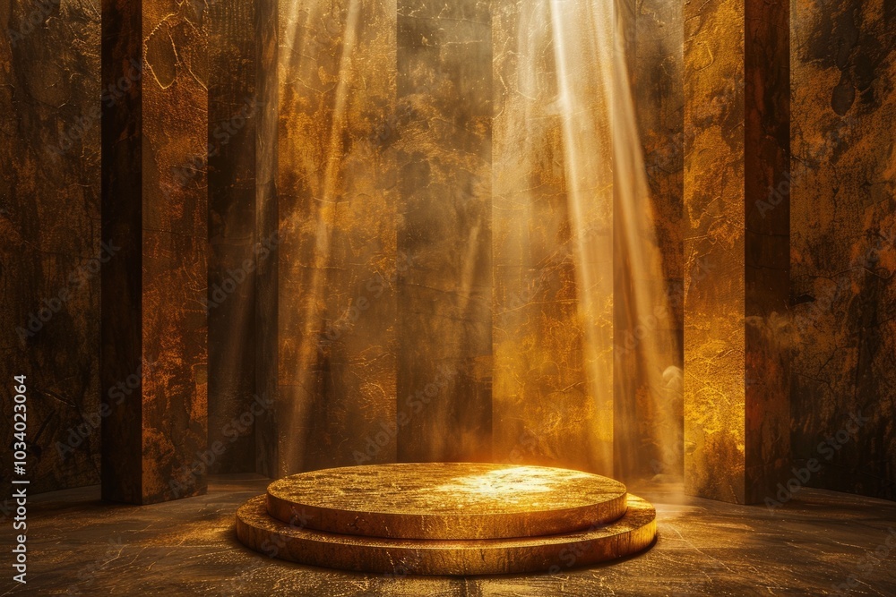 Poster a large stone platform illuminated by a beam of light