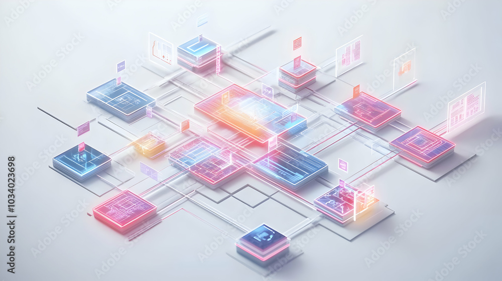 Poster 3d holographic campaign finance flowchart concept � stunning wide shot of complex holographic flowch