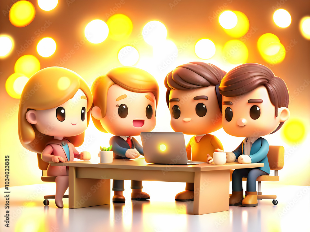Poster abstract bokeh background illustrating team collaboration in creative workspace with copy space for 