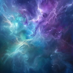 Obraz premium A vibrant nebula of blues, purples, and greens in space with stars, a background image for website design. 