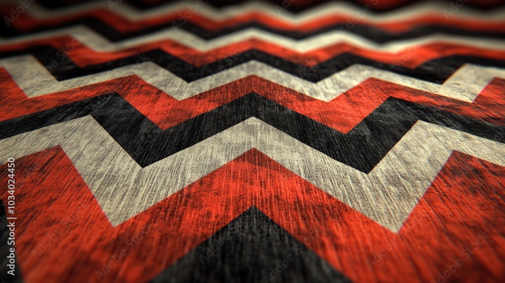 Poster a close-up shot of a vibrant red and black zigzag pattern