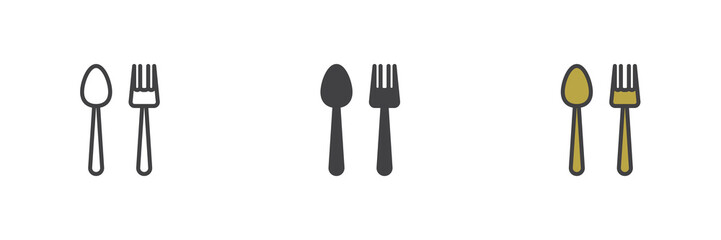 Spoon and fork different style icon set