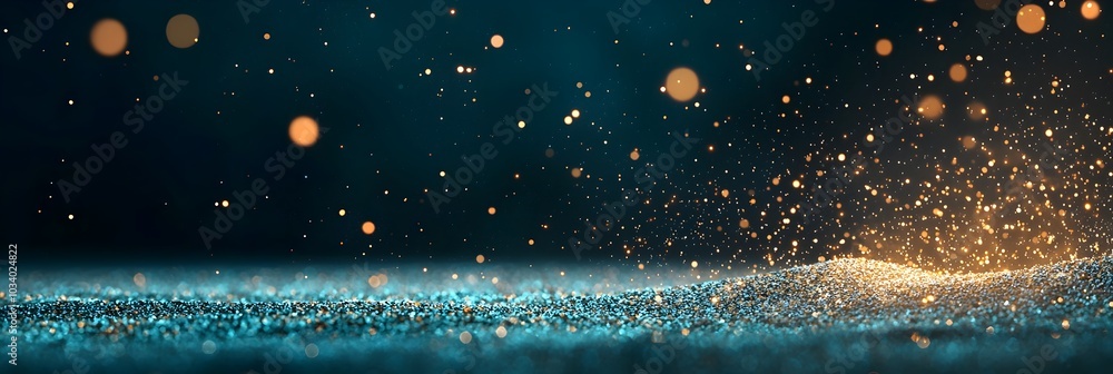 Aufkleber Mesmerizing close up of shimmering glitter particles glowing and sparkling against a sleek black background creating a captivating abstract texture with a glamorous opulent aesthetic