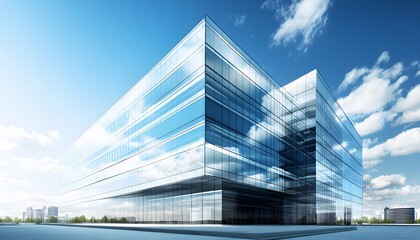 Modern Glass Office Building with Sky Reflections