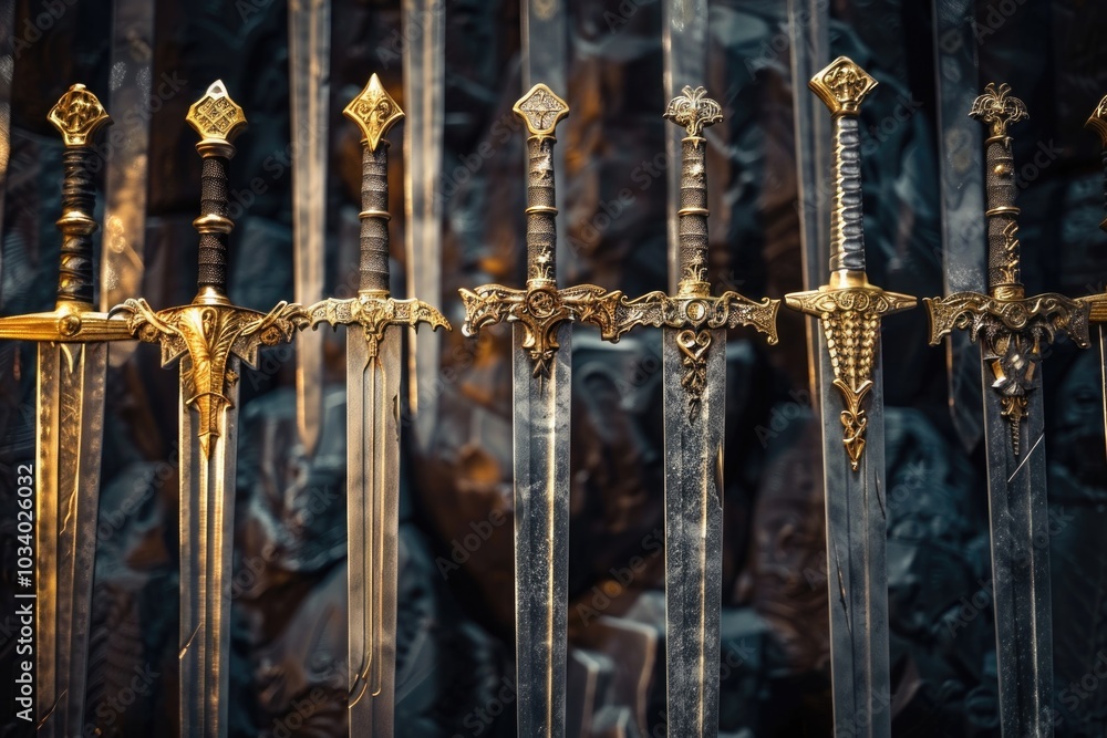 Aufkleber a collection of different swords on display, suitable for use in various settings including history 