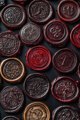 Wax seals arranged neatly on a table