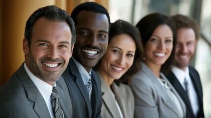 Fototapeta premium A diverse group of professionals smiling and nodding in agreement during a team meeting at a modern office