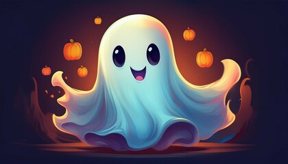 Obraz premium cute lovely cartoon halloween ghost for holiday design elements