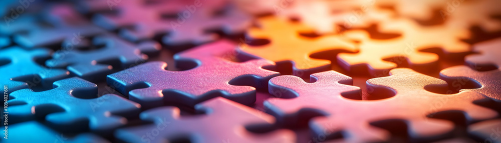 Poster abstract puzzle pieces connecting - soft image of bokeh effects highlighting innovative solutions in