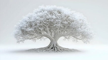 3D Abstract White Tree of Life Concept: Wide Shot of Intricate Branches Representing Growth, Mental Health Awareness for Janeiro Branco, Isolated Icon on White Background