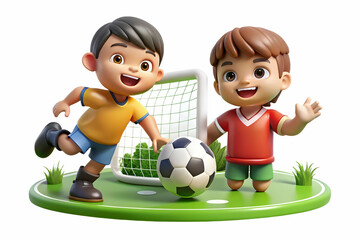 Energetic Kids Playing Soccer in Backyard: Fun and Coordination with Ball and Goal - Outdoor Play Concept for Stock Photo