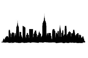 Silhouette of a bustling city skyline against a white background during daytime