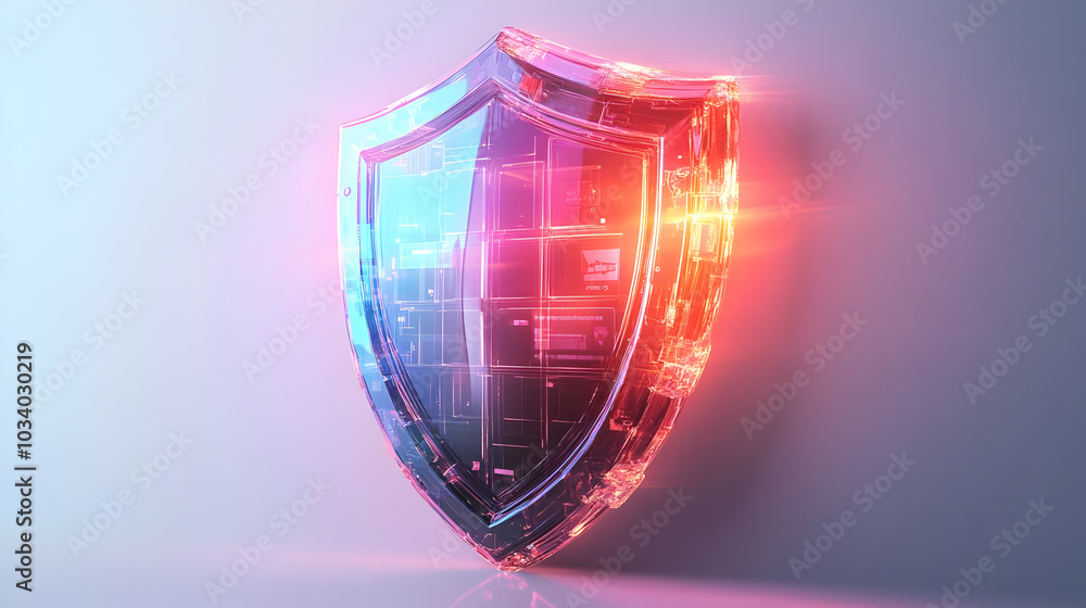 Poster 3d holographic election security shield concept: close-up glowing shield symbolizing integrity with 