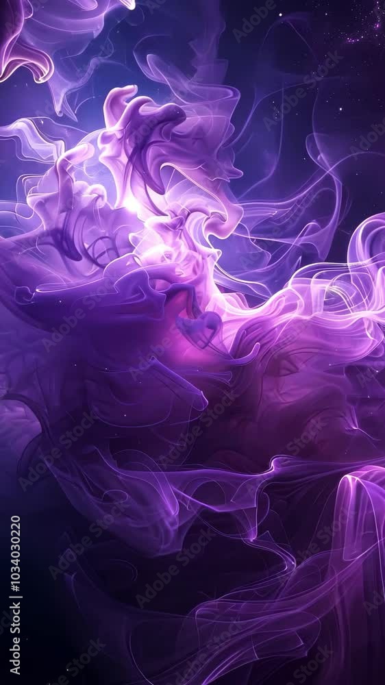 Wall mural purple cosmic smoke forms abstract shapes against a starry background, creating a mesmerizing and et
