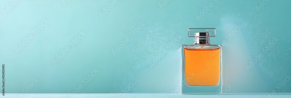 Aufkleber Slow motion capture of a perfume mist spraying through the air creating a mesmerizing play of light color and movement  The shimmering ethereal particles dance and drift