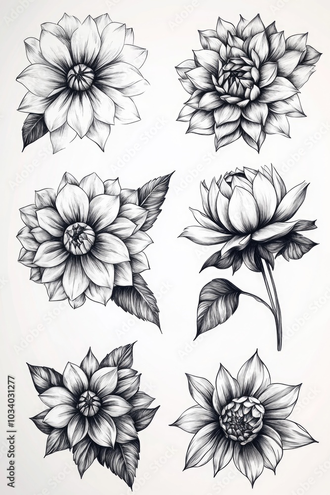 Poster simple arrangement of black and white flowers on a clean white background, perfect for use in design