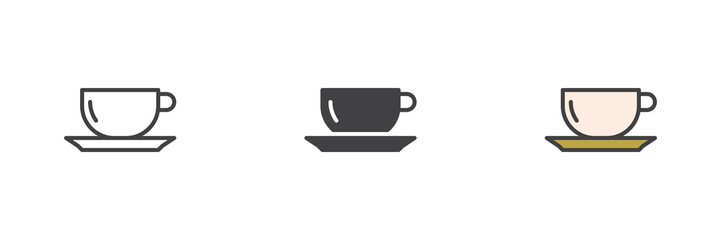 Tea cup with saucer different style icon set