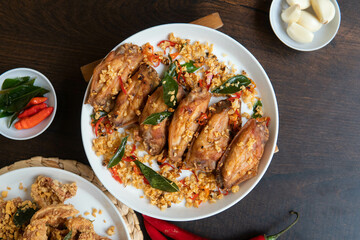 Smash fried chicken with super spicy sambal