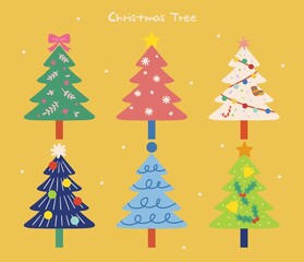 Set of colorful Christmas tree illustrations