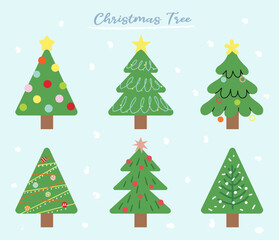 Set of colorful Christmas tree illustrations