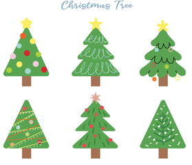 Set of colorful Christmas tree illustrations